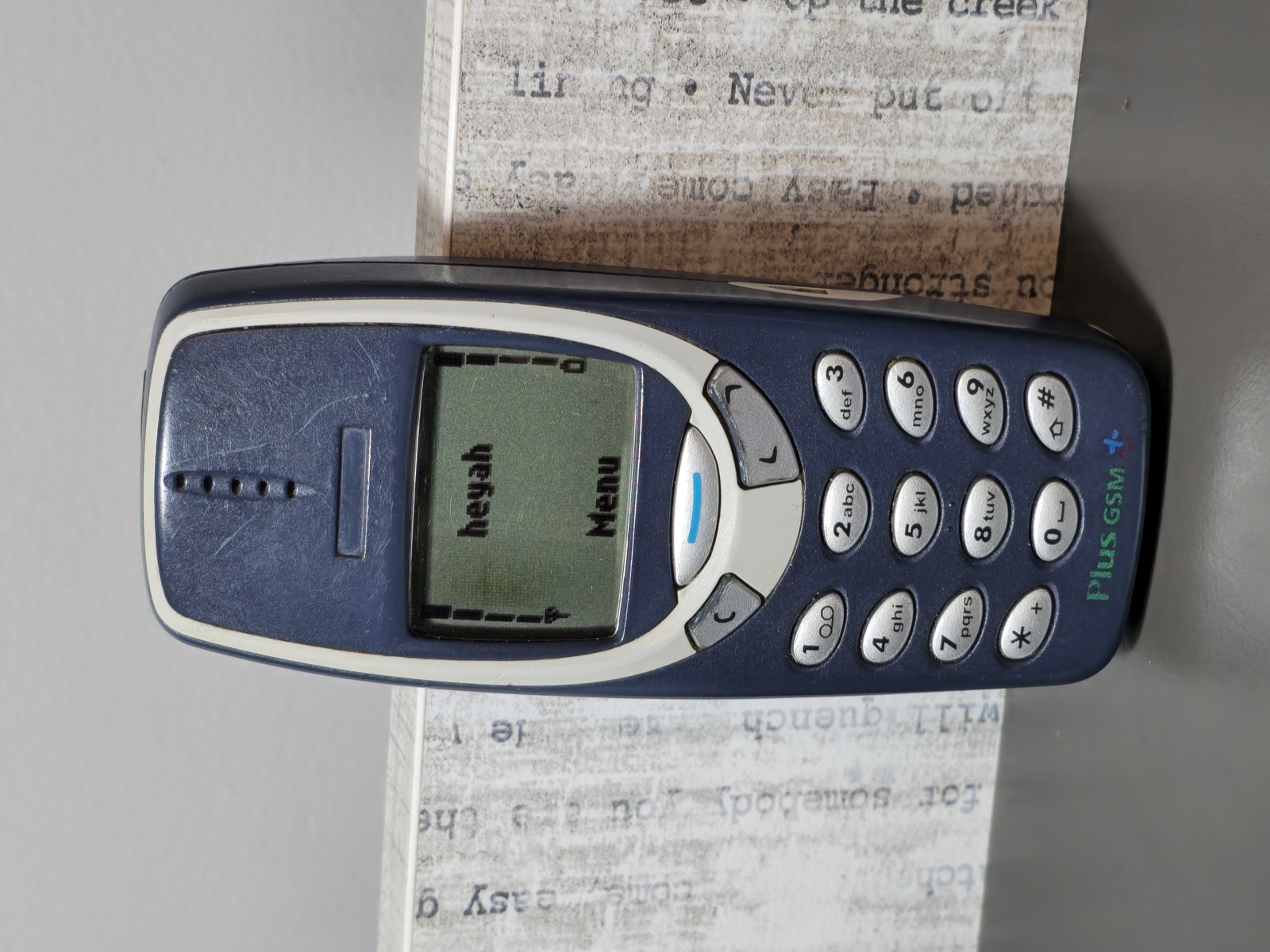 Front view of a Nokia 3310 mobile telephone